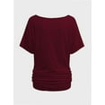thumbnail image 2 of Womens Short Sleeve Boat Neck Side Shirring Dolman Drape Top, 2 of 6