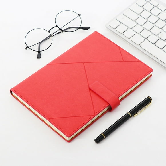 Cuaderno de tapa dura de imitación cuero A5 | Hebilla metálica magnética | Papel crema grueso | 21,5x14,5cm | Diario de oficina para notas Lista Rojo Blanco Gris Azul Claro
