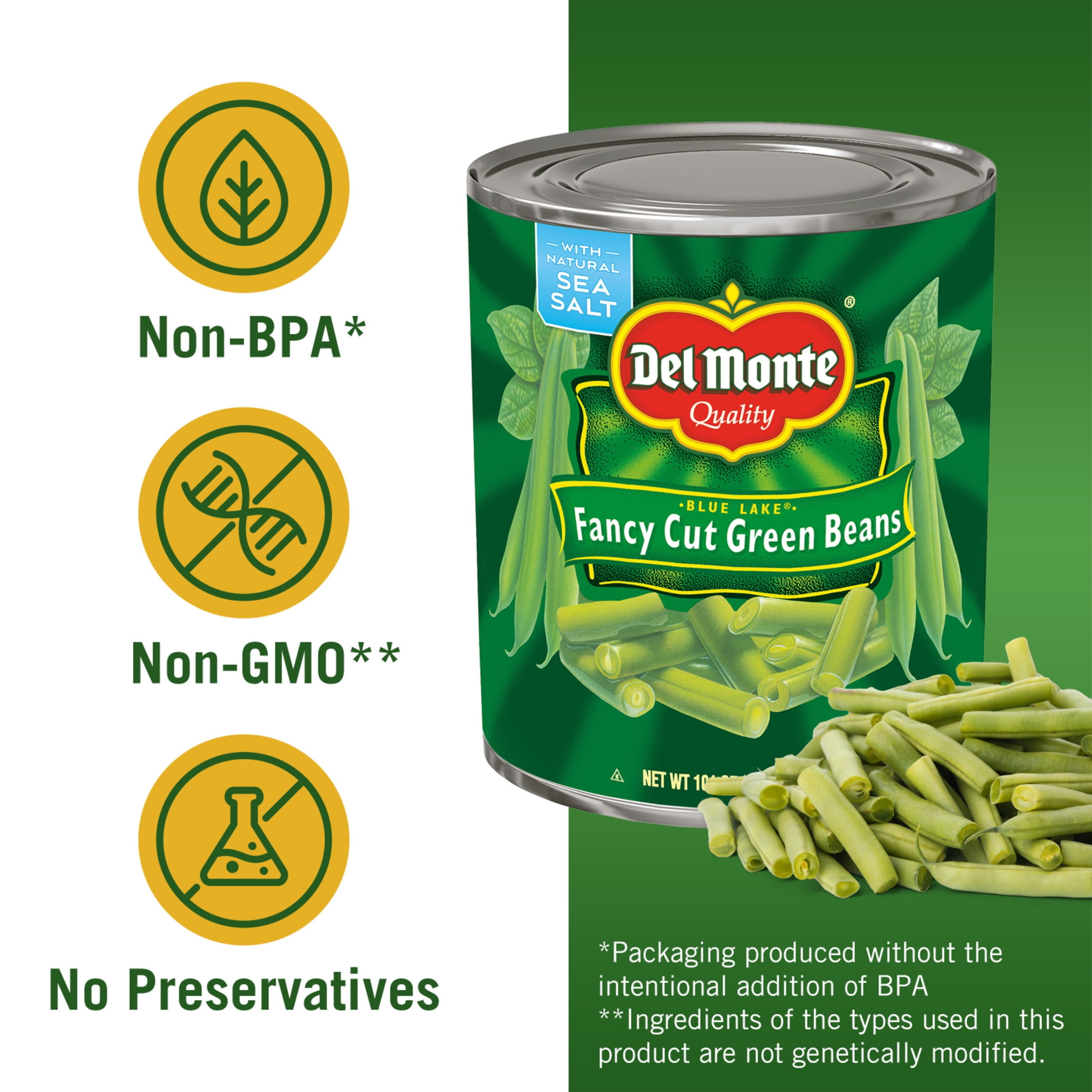Del Monte Blue Lake Fancy Cut Green Beans, 101 oz Can, Canned Vegetables