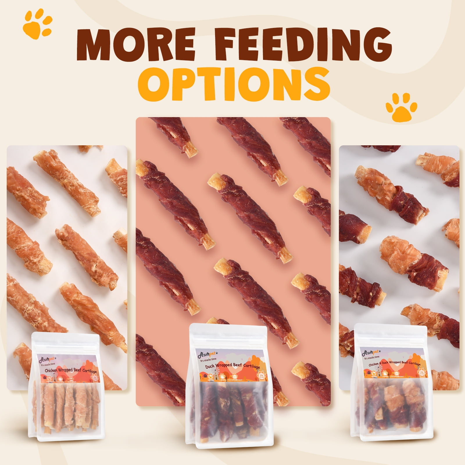 (2 pack) ASMPET Duck Wrapped Beef Cartilage Dog Treats, Dental Chewy Dog Soft Bone for Small, Medium, Large Dogs (10.6OZ, No Rawhide)
