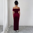 thumbnail image 4 of Laqbezok Women's Off-The-Shoulder Velvet Midi Dress, Sexy Ruched Bodycon Evening Gown, Elegant Asymmetrical Tulip Hem Cocktail Party Wedding Guest Dress, 4 of 5