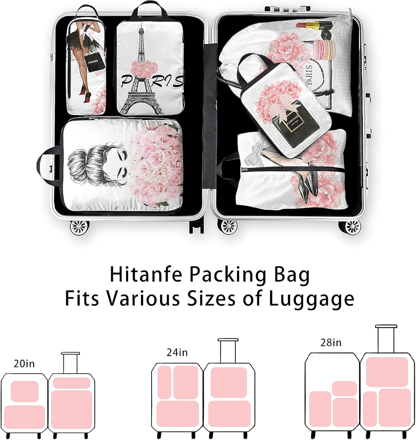 6 Pcs Compression Packing Cubes Travel for Suitcases, Waterproof Luggage Organizer Washable Storage Bags Set - Packaging Cubes for Backpack Travel Perfect for Carry-Ons and Storage