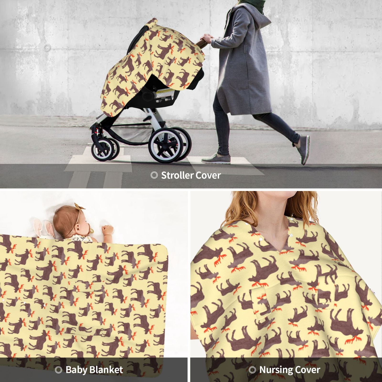 Car Seat Cover Baby - vintage moose elk yellow cool Breathable Infant Car Seat Cover for Baby Carseat, Lightweight Comfort Baby Essentials Must Haves Newborn Stuff for Girl Boy