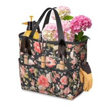 Garden Tool Bag,Pioneer Flower Floral Print Pattern Garden Tool Organizer,Garden Gifts,Waterproof Multi-Pocket Garden Tool Storage 11.8x5.5x11.4 Inch(Tools NOT Included)