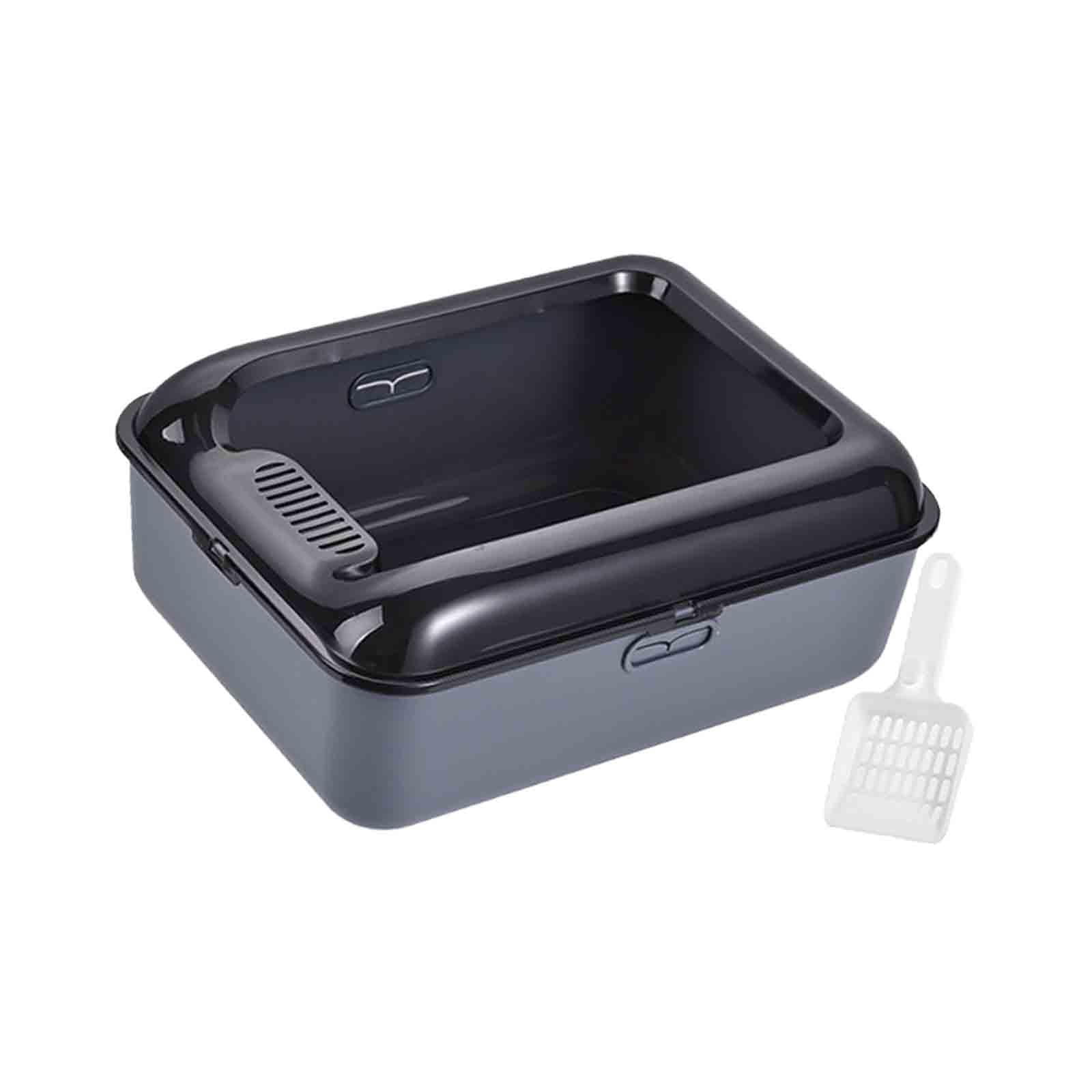 perfeclan Cat Litter Box Open Top Pet Litter Tray Cat Litter Container Cat Pan Prevent Sand Leakage Semi Enclosed Cat Toilet Removable Gray M