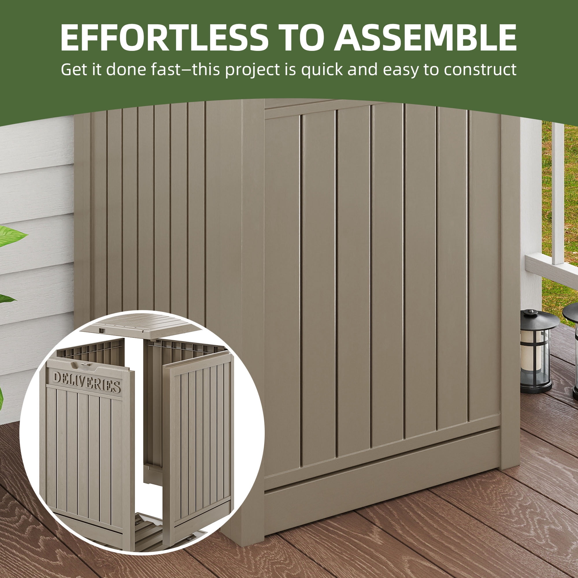Uforic 51 Gallon Large Outdoor Resin Package Delivery Box, Waterproof Lockable Deck Storage Box for Porch & Curbside, Light Brown