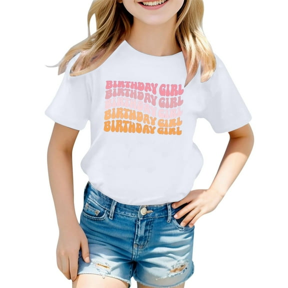 Hiijoy Big Girls Birthday T Shirt Letter Print Short Sleeve Round Neck Summer T-Shirt