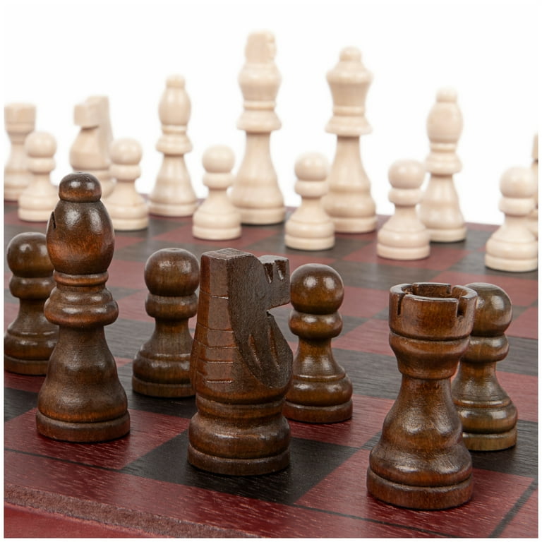 Folding Wooden Chess Set Rules Cards Storage Family Board Game for Adults  Kids