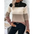 thumbnail image 2 of Women'S Color Block Sweaters Long Sleeve Mock Neck Tops Loose Knitted Pullover Sweater Camel S, 2 of 5