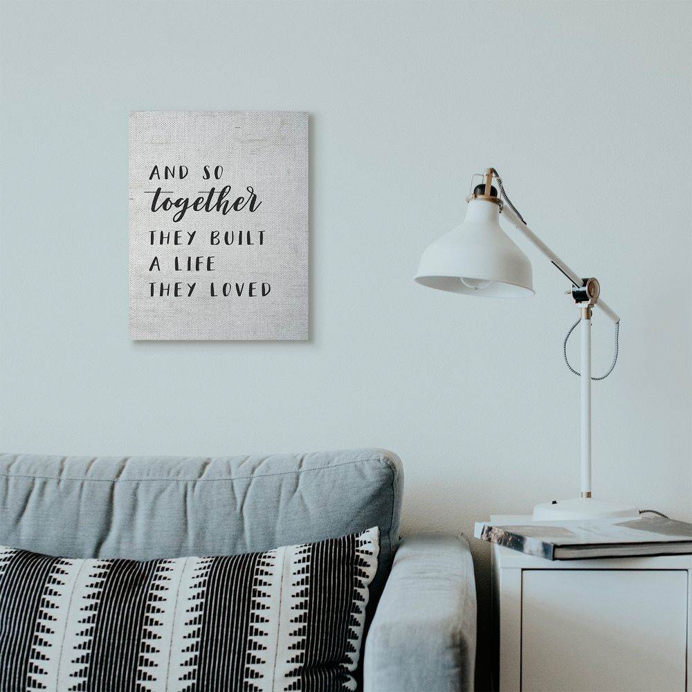 Stupell Industries Together Home Family Inspirational Word On Wood Texture Design Canvas Wall Art by Lettered and Lined