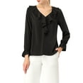 thumbnail image 6 of INSPIRE CHIC Women's Ruffle Blouse Wear-to-Work Elegant V Neck Long Sleeve Dressy Top M Black, 6 of 9