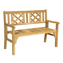 Acacia Wood Patio Bench - Outdoor Bench for 2 People, Teak Finish, Curved Back & Armrests, Folding, Heavy Duty 705lbs Capacity - Garden, Backyard, Deck Furniture