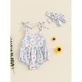 thumbnail image 5 of Aojekbee Baby Girls Rompers Floral Print Tie-Up Shoulder Strap Sleeveless Bodysuits Summer Clothes with Headband, 5 of 10