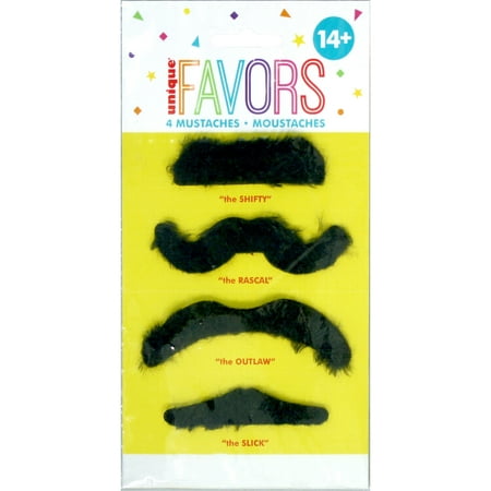 Fake Mustache Party Favors, Assorted, 4ct
