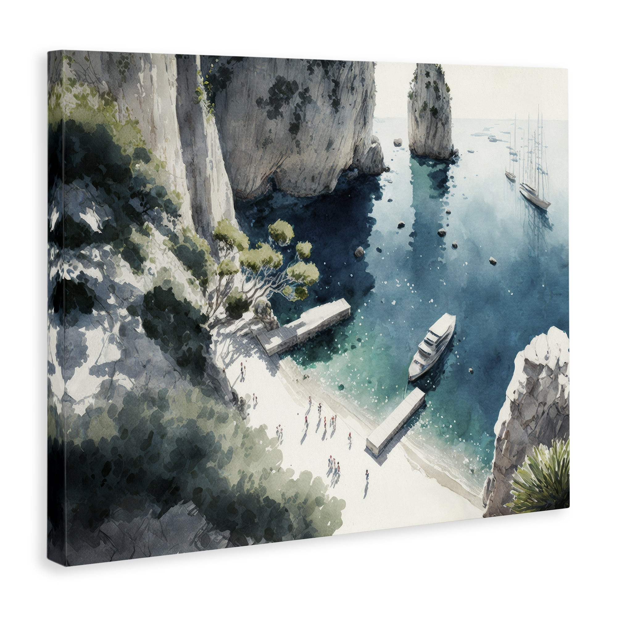 Stupell Industries Boats on Rocky Shore Landscape & Nature Painting Wrapped Canvas Art Print Wall Art, 20 x 16