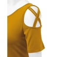 thumbnail image 4 of Made by Johnny Women's Loose Short Sleeve Strappy Cold Shoulder Top L MUSTARD, 4 of 6