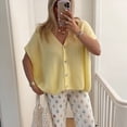 thumbnail image 4 of Suéter de Punto Informal de Verano para Mujer, de Corta, Holgado, con Botones y Cuello en V, Color Amarillo, Talla XL, 4 of 8