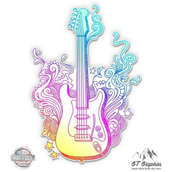 Rock and Roll Guitar - 3" Vinyl Sticker - For Car Laptop I-Pad Phone Helmet Hard Hat - Waterproof Decal