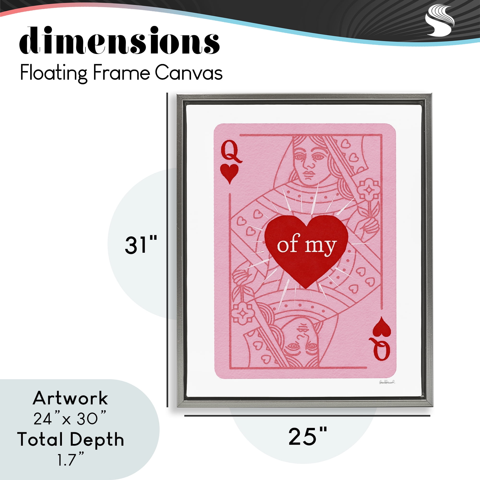 Queen Of My Heart Gray Framed Floater Canvas Wall Art, design by Amanda Greenwood