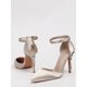 thumbnail image 1 of opean And American Style Luxurious & Women's Shoes, Stiletto High Heels With Metal Flower Decoration, Pointed Toe Satin Ankle Strap Sandals, L, 1 of 4