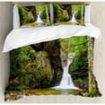 thumbnail image 3 of Waterfall Duvet Cover Set, Waterfall in Spring Season Like Winter in Bulgaria with Trees and Bushes, Decorative 2 Piece Bedding Set with 1 Pillow Shams, Twin Size, Green and White, by Ambesonne, 3 of 3