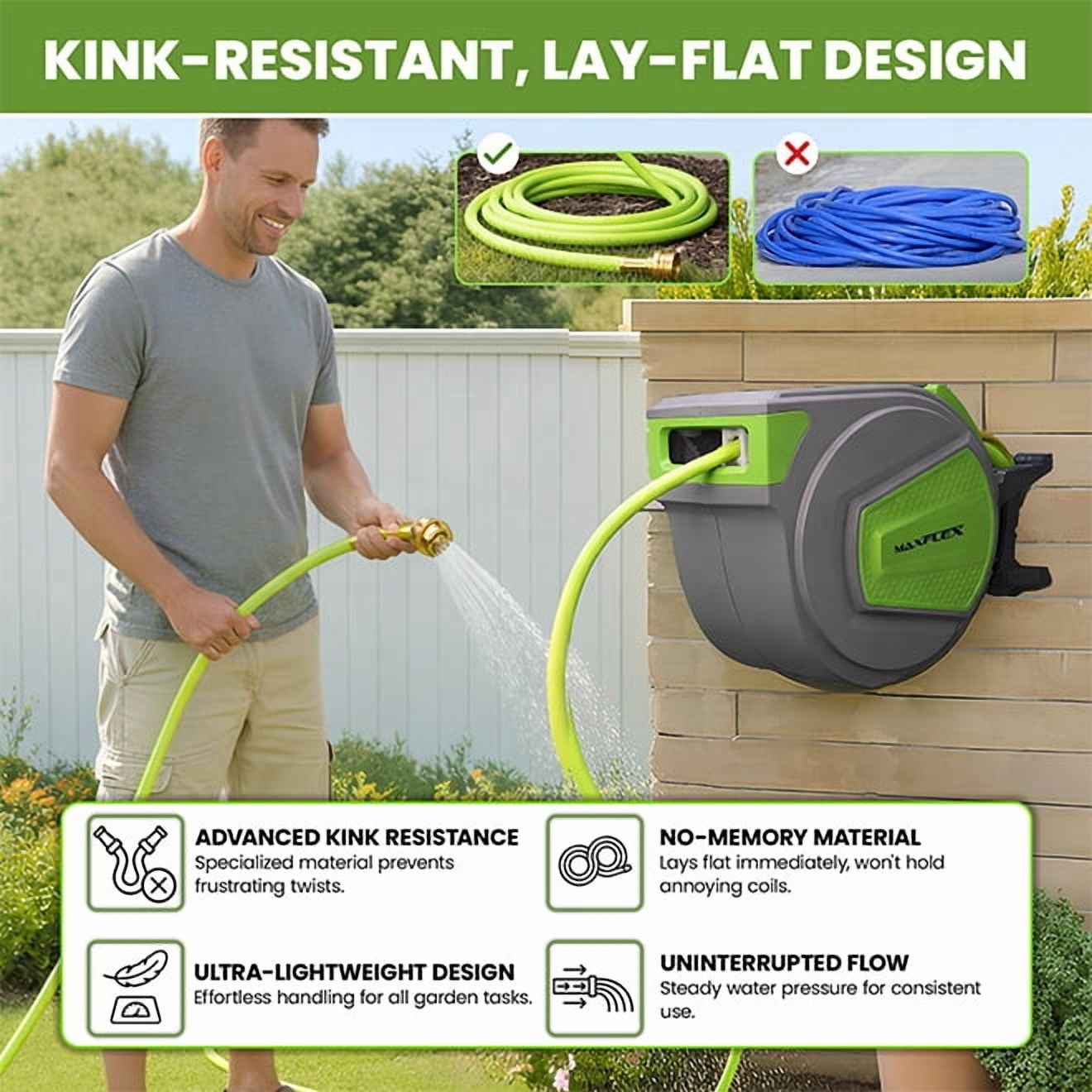 Retractable Water Hose Reel Enclosed Hybrid Polymer 1/2" X 50ft - 7762