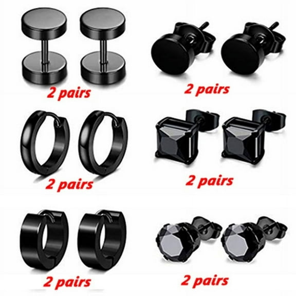6/12 Stainless Steel Black Studs for Men and Women