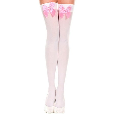

HGWXX7 Velvet Lady Spring And Autumn White Stockings Bow Knee Socks Stocking