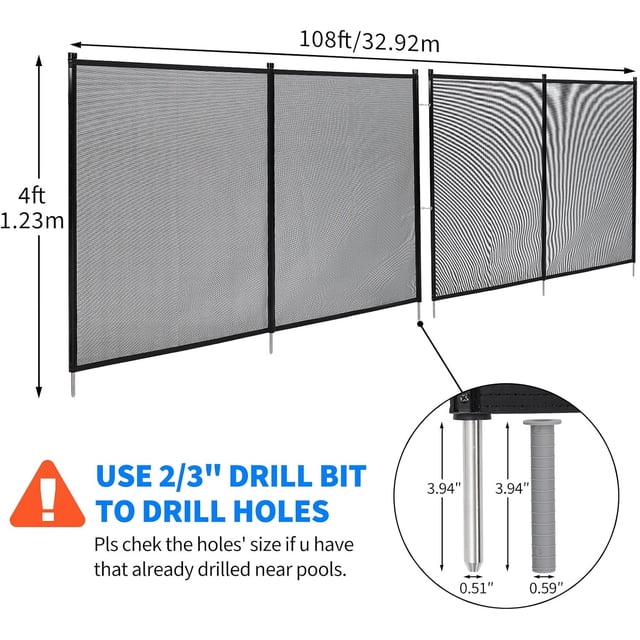 QinaQin 4x12FT Pool Safety Fence, Removable Mesh Fence, Black
