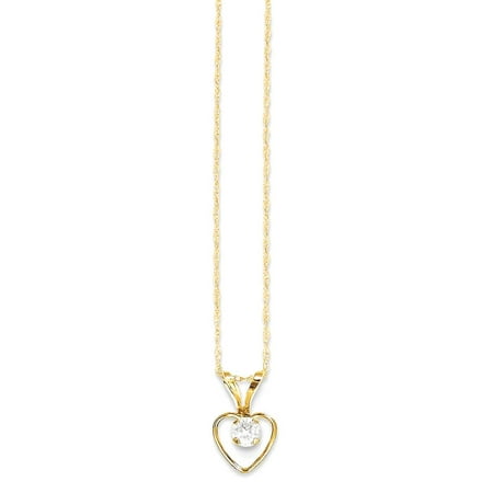 IceCarats 14k Yellow Gold 3mm White Zircon Heart Birthstone Chain Necklace Kid Fine Jewelry Gift Valentine Day Set For Women Heart