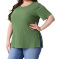 thumbnail image 2 of DARING DIVA Women's Plus Crew Neck Top 1X Dark Green, 2 of 6