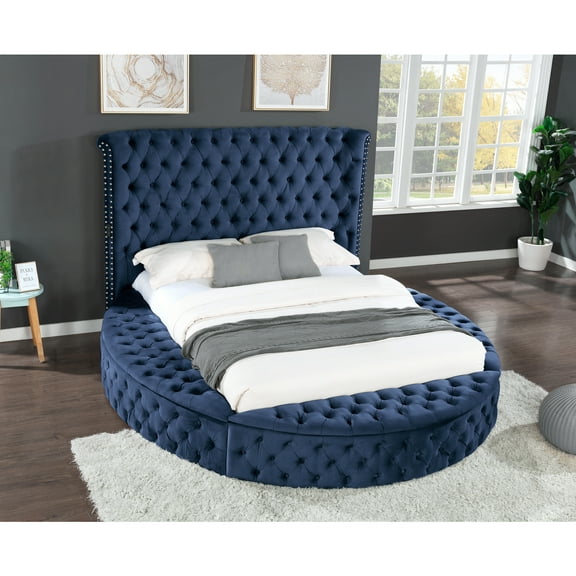 Hazel King Tufted Upholstery Storage Bed made with Wood in Blue