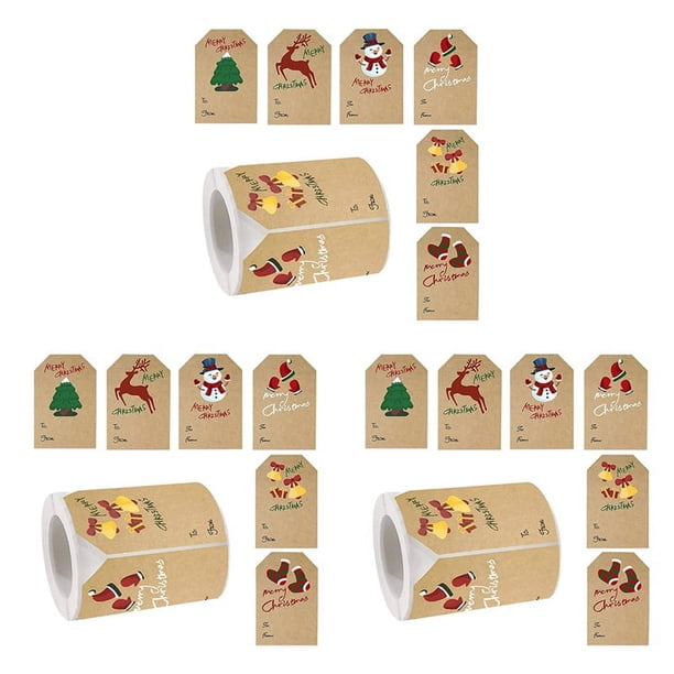 3X Etiquetas Adhesivas de Navidad, Etiquetas Adhesivas de Regalo de Navidad, 250 Piezas/Rollo de Etiquetas Adhesivas de Regalo de Navidad, 6 Estilos