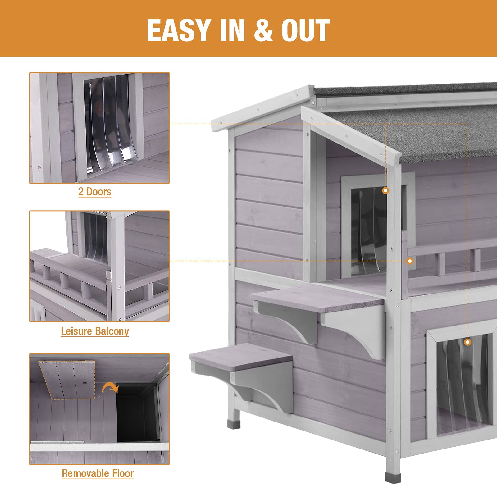 BUTINGLALE Outdoor Feral Cat House, Outside Cat Condos Two Story, Rainproof Kitty House for Winter