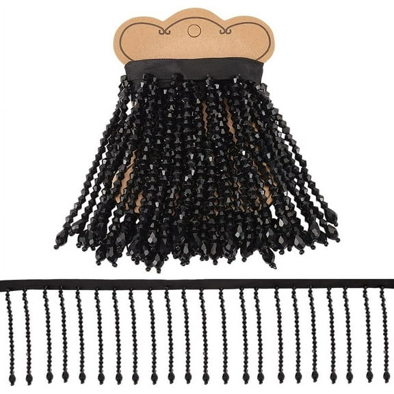 1 Yard Crystal Beaded Fringe Trim Black Glass Beaded Tassel Ribbon 3.5inch Wide Sewing Beaded Fringe for Curtain Lampshades Dress Clothing and Home Decoration