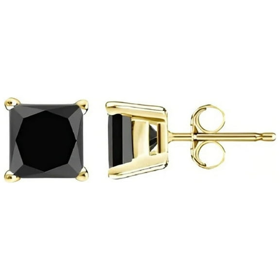 Paris Jewelry 10k Yellow Gold Created Black Sapphire 1 Carat Square Cut Stud Earrings Plated