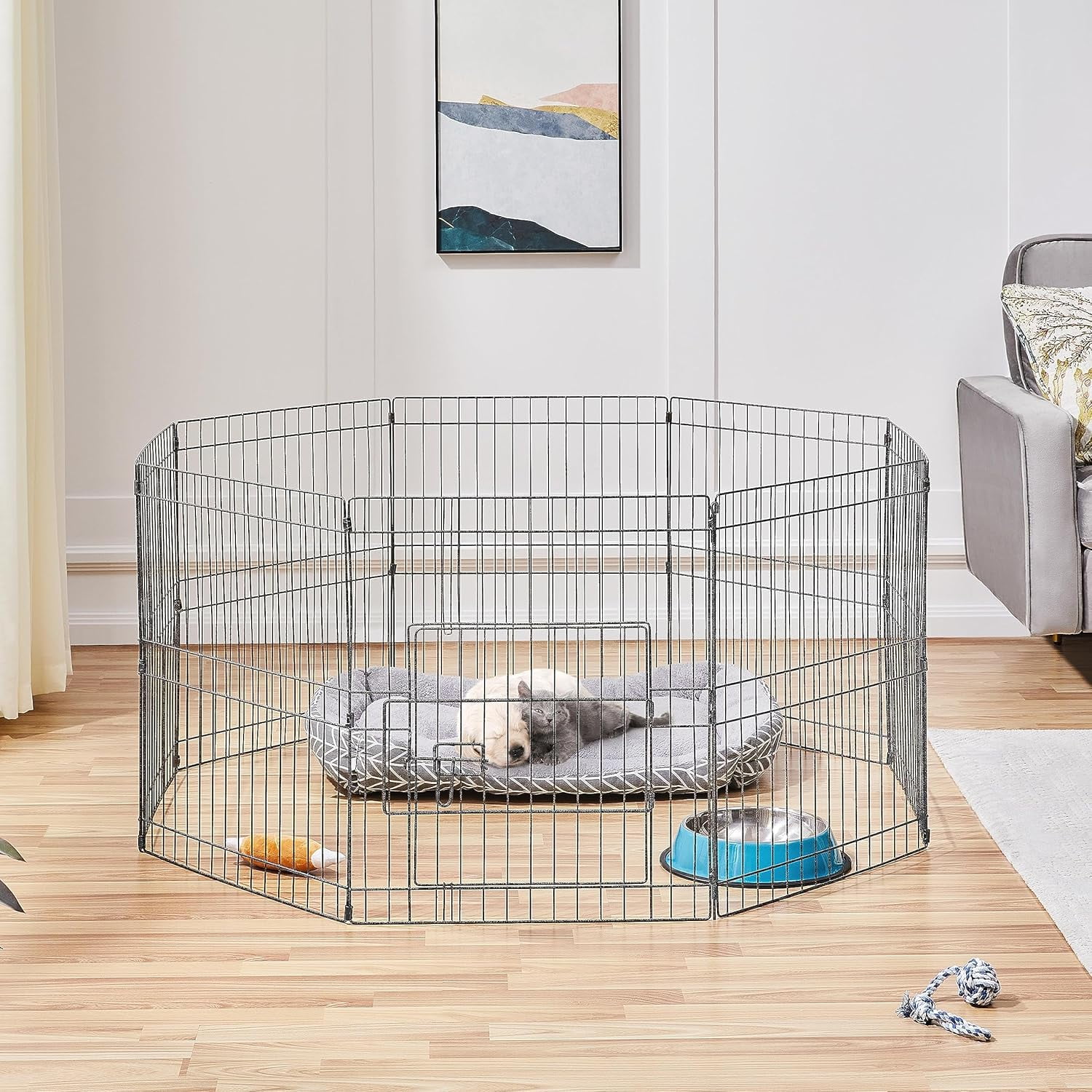 WLTER 24" High 8 Panel Foldable Metal Dog Exercise Pen Pet Playpen Dog Fence Outdoor & Indoor Use for Small Animals with Door Black