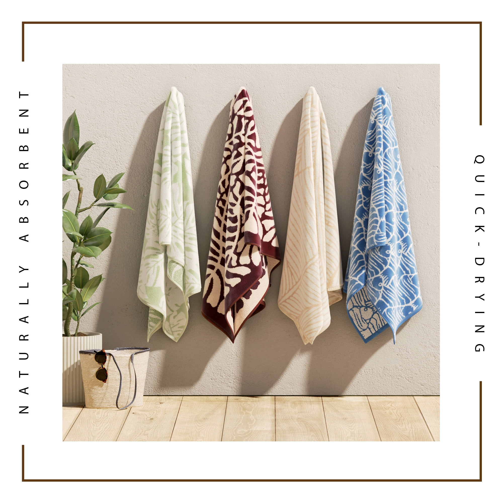 100% Cotton Oversized 36" x 68" Blue Fish Beach & Pool Towels