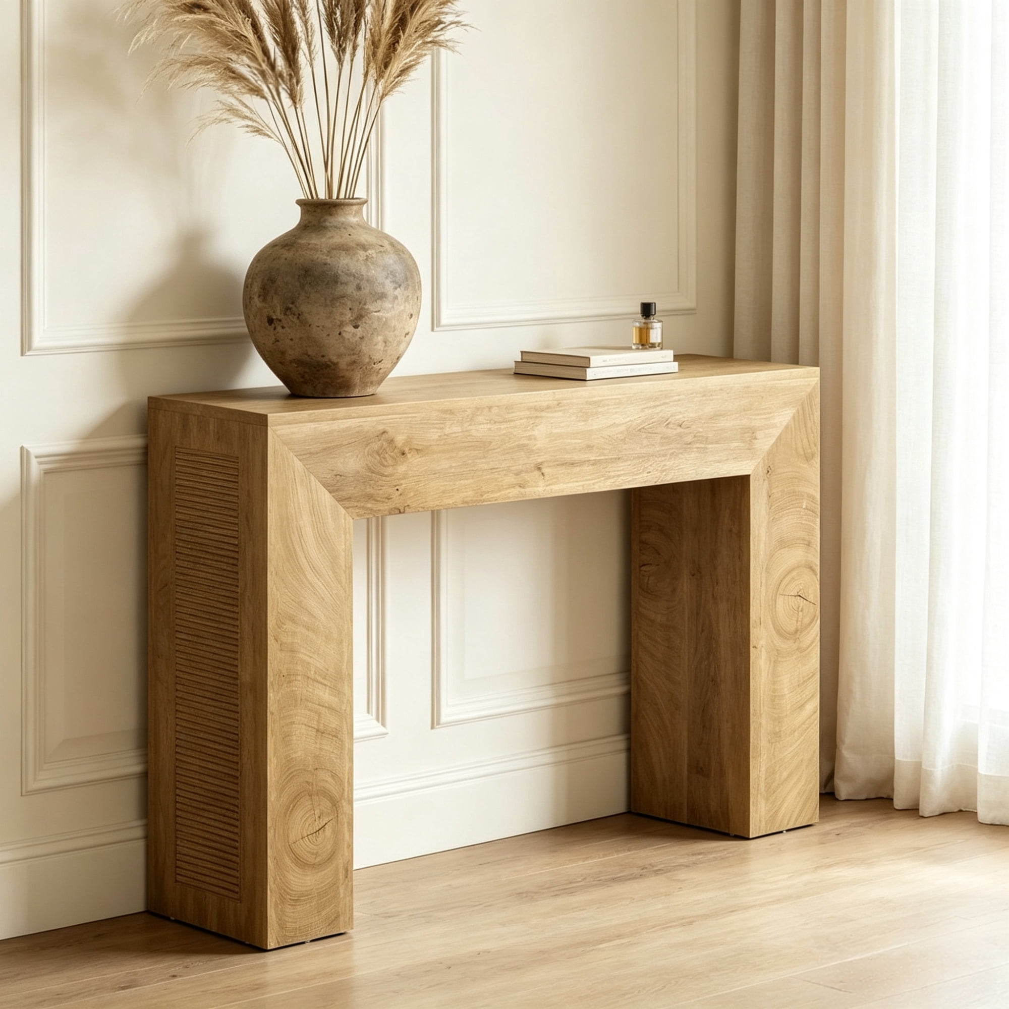 43.3" Entryway Console Table, Small Fluted Sofa Table Behind Couch