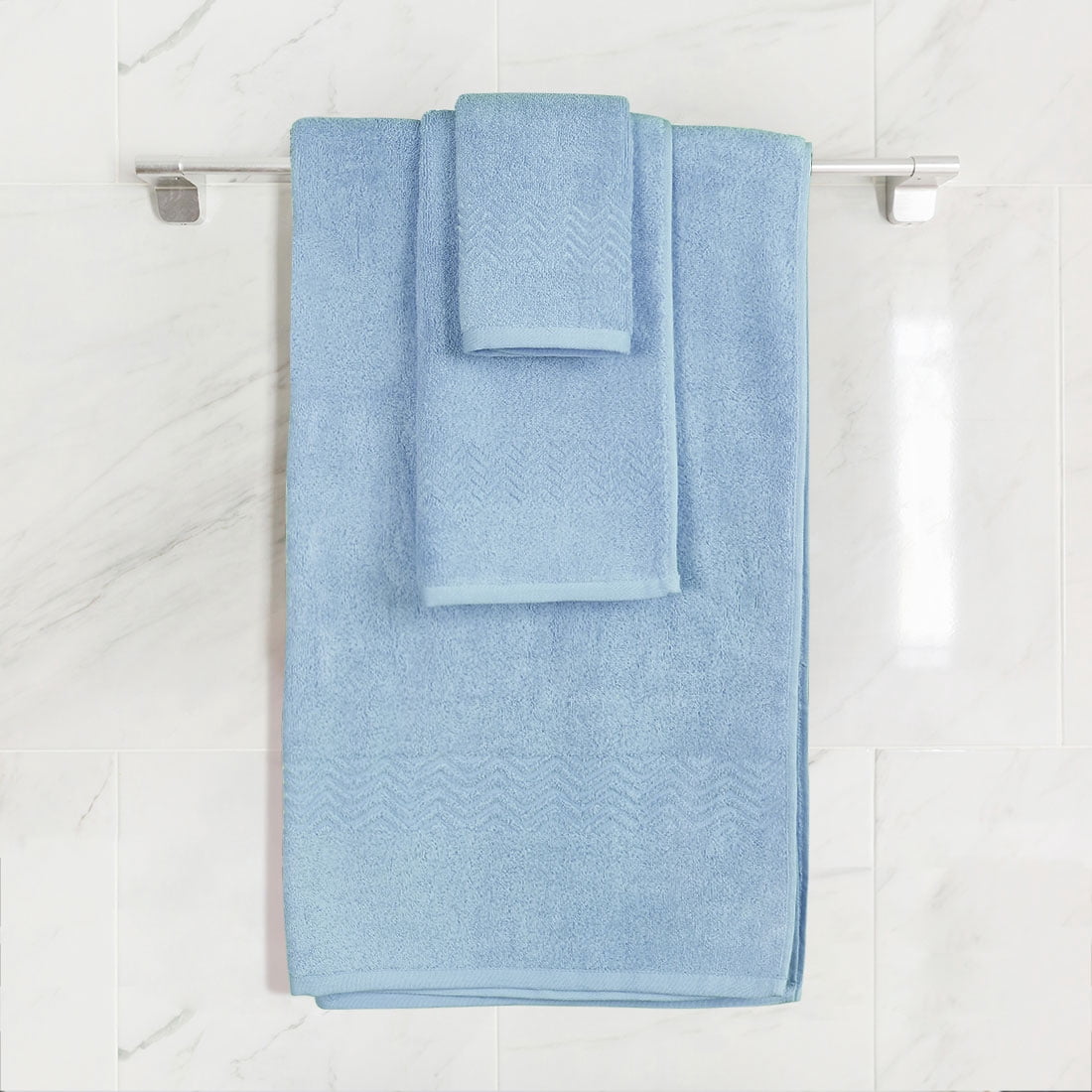 Unique Bargains Soft Absorbent Cotton Plush Bath Hand Towel Set 6 Pieces, Light Blue