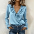 thumbnail image 2 of Women Ruffled Blouse Long Sleeve Button Up Top V Neck Business Casual Office Shirt Dressy Victorian Collar Work Outfit Tops, 2 of 7