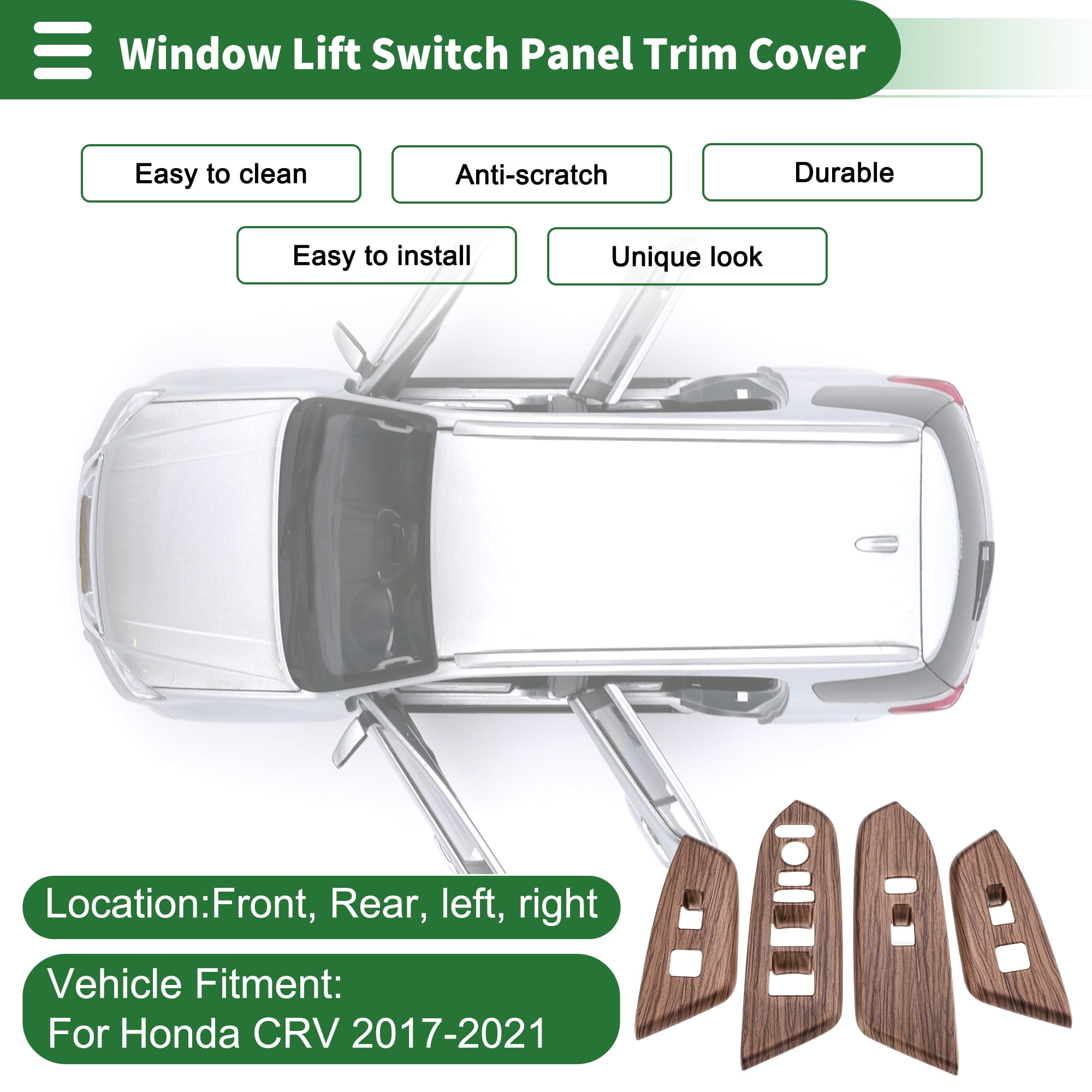 Unique Bargains Window Lift Switch Panel Trim Cover for Honda CRV 2017-2021 Front Rear Car Door Window Control Button Interior Accessories Wood Grain