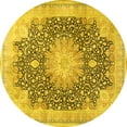 thumbnail image 1 of Ahgly Company Machine Washable Indoor Round Medallion Yellow Traditional Area Rugs, 3' Round, 1 of 4