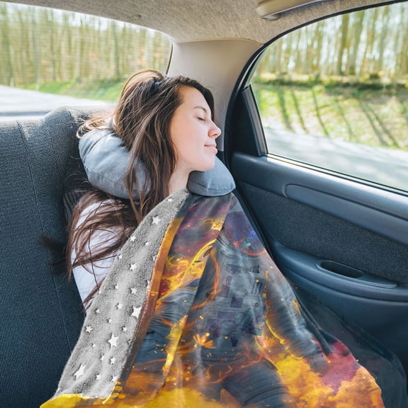 Astronauts in Space Travel Blanket Pillow Compact Foldable Airplane Throw Blanket with Trolley Sleeve for Travel Camping