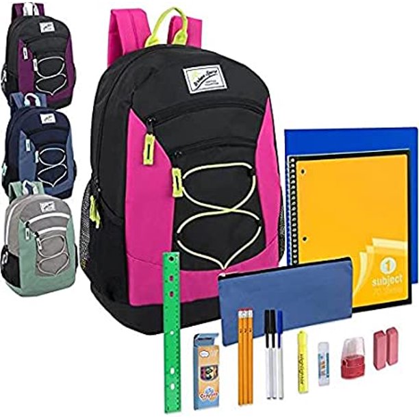 24 Pack Back Packs, 18 Inch Bulk Backpacks with School Supplies for