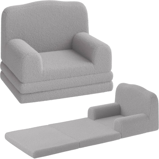 Sofá infantil 2 en 1, convertible en lounge, espuma, acolchado suave Sherpa, cómodo para niños