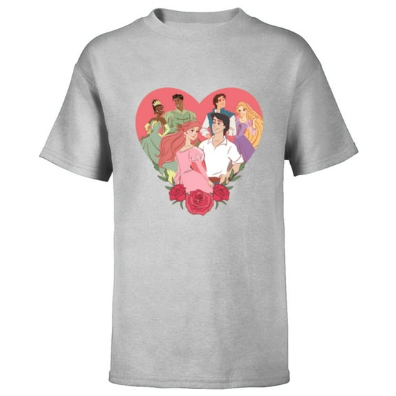 Disney Princess Favorite Movie Couples Valentine’s Day Love - Short Sleeve T-Shirt for Kids - Customized-Athletic Heather