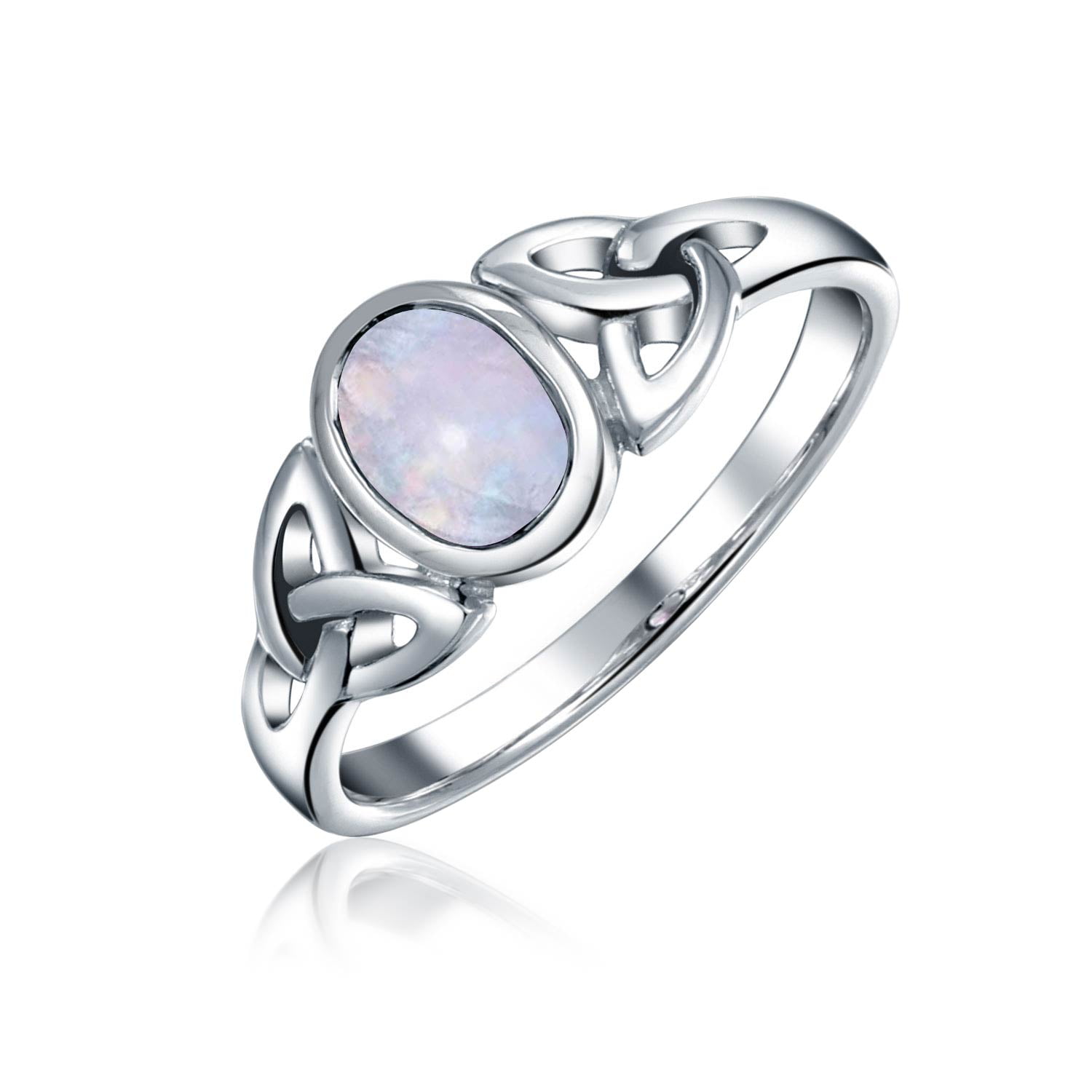 925 Sterling Silver and Moonstone Celtic Trinity Knot Ring DTPSilver