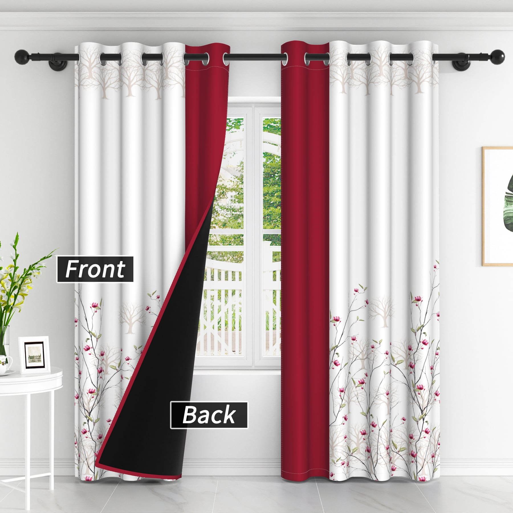 Lfeey Plant Flower Blackout Curtains 63 inches long, Room Grommet Curtains, Blue, 42x63 inch，2 Panels
