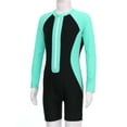 thumbnail image 5 of inhzoy Kids Girls One Piece Swimwear Long Sleeve Boyleg Swimsuit UPF 50+ Shorty Rash Guard Wetsuit Teal 14, 5 of 9